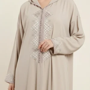 Jellaba en crêpe avec broderie Beige