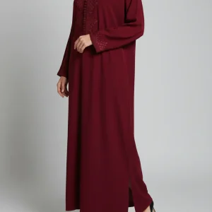 Jellaba Bordeaux en crêpe avec broderie