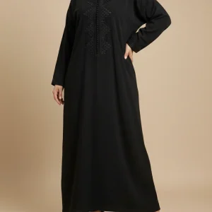 Jellaba Noire en crêpe avec broderie