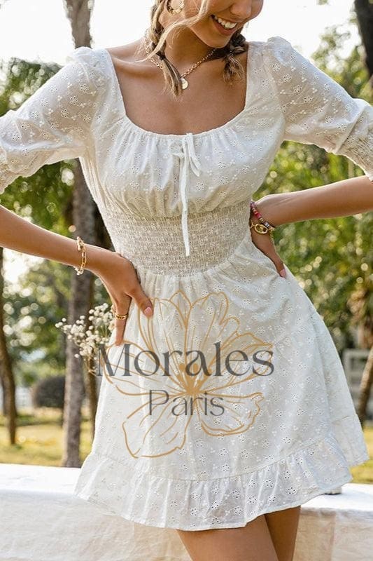 Mini Robe Blanche Hippie - Image 4