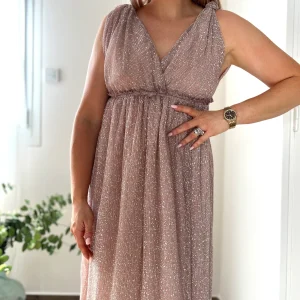 LA ROBE LONGUE IRISÉE ROSE POUDRÉ