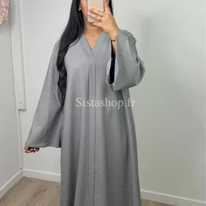 Abaya à strass Myriam Gris