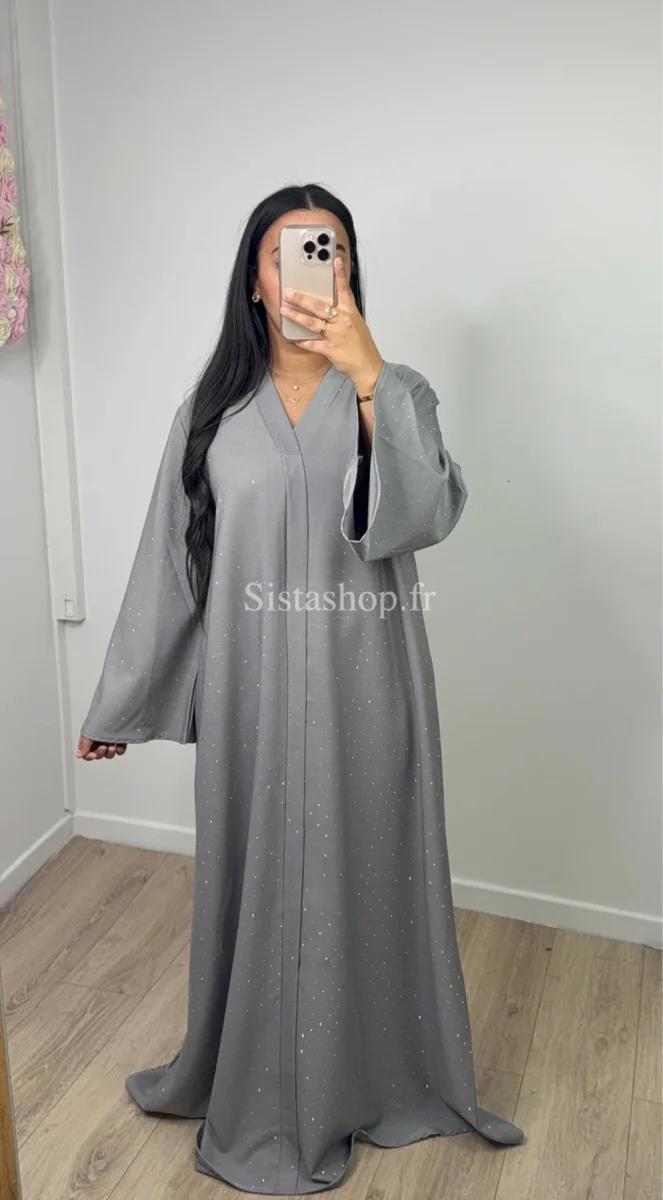 Abaya à strass Myriam Gris - Image 2