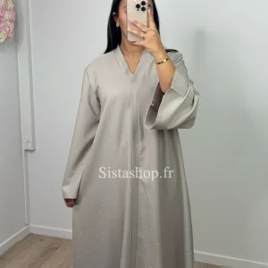 Abaya à strass Myriam Taupe