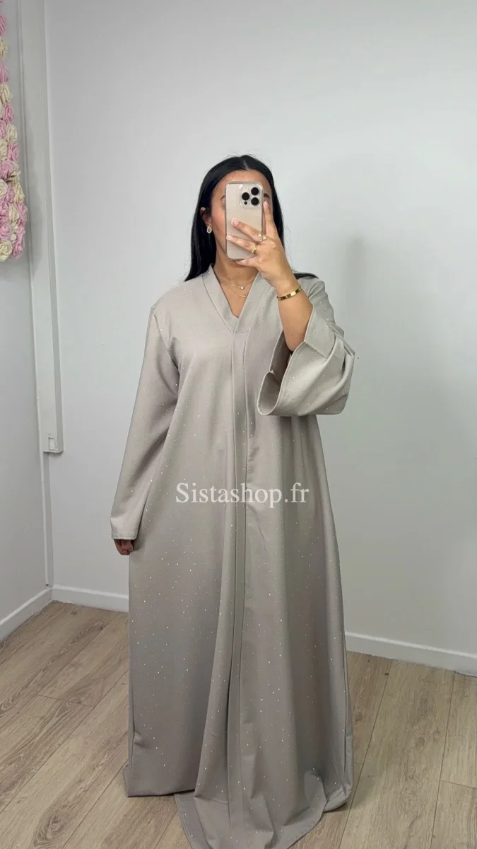 Abaya à strass Myriam Taupe
