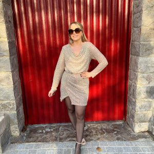 LA ROBE SEQUINS  BEIGE DORÉ