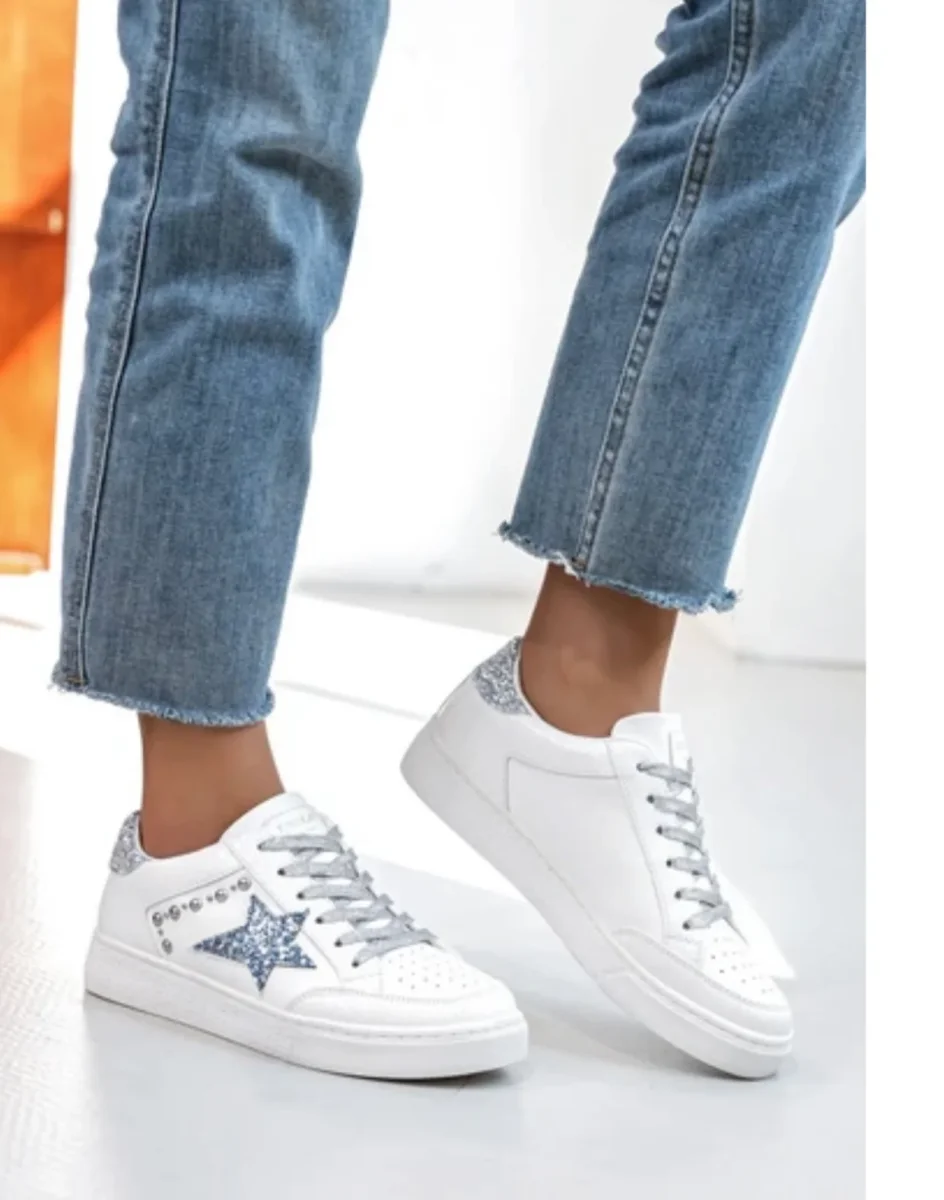 BASKETS FINDLAY BLEU ET ARGENT TAILLES 36/37/38/39/40/41