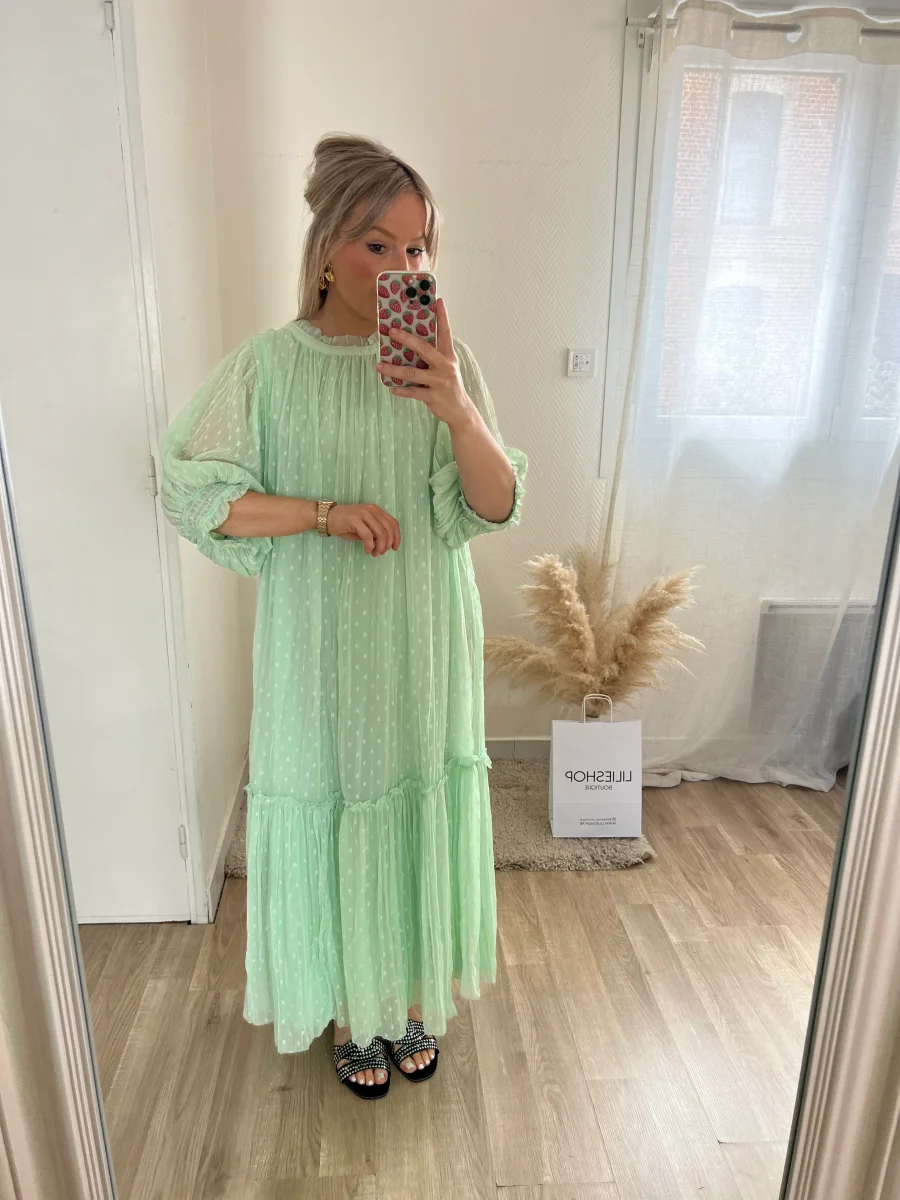 LA ROBE LONGUE MOUSSELINE VERT D'EAU - Image 9