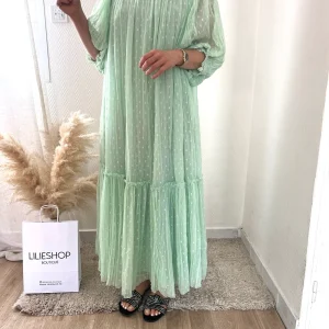 LA ROBE LONGUE MOUSSELINE VERT D'EAU