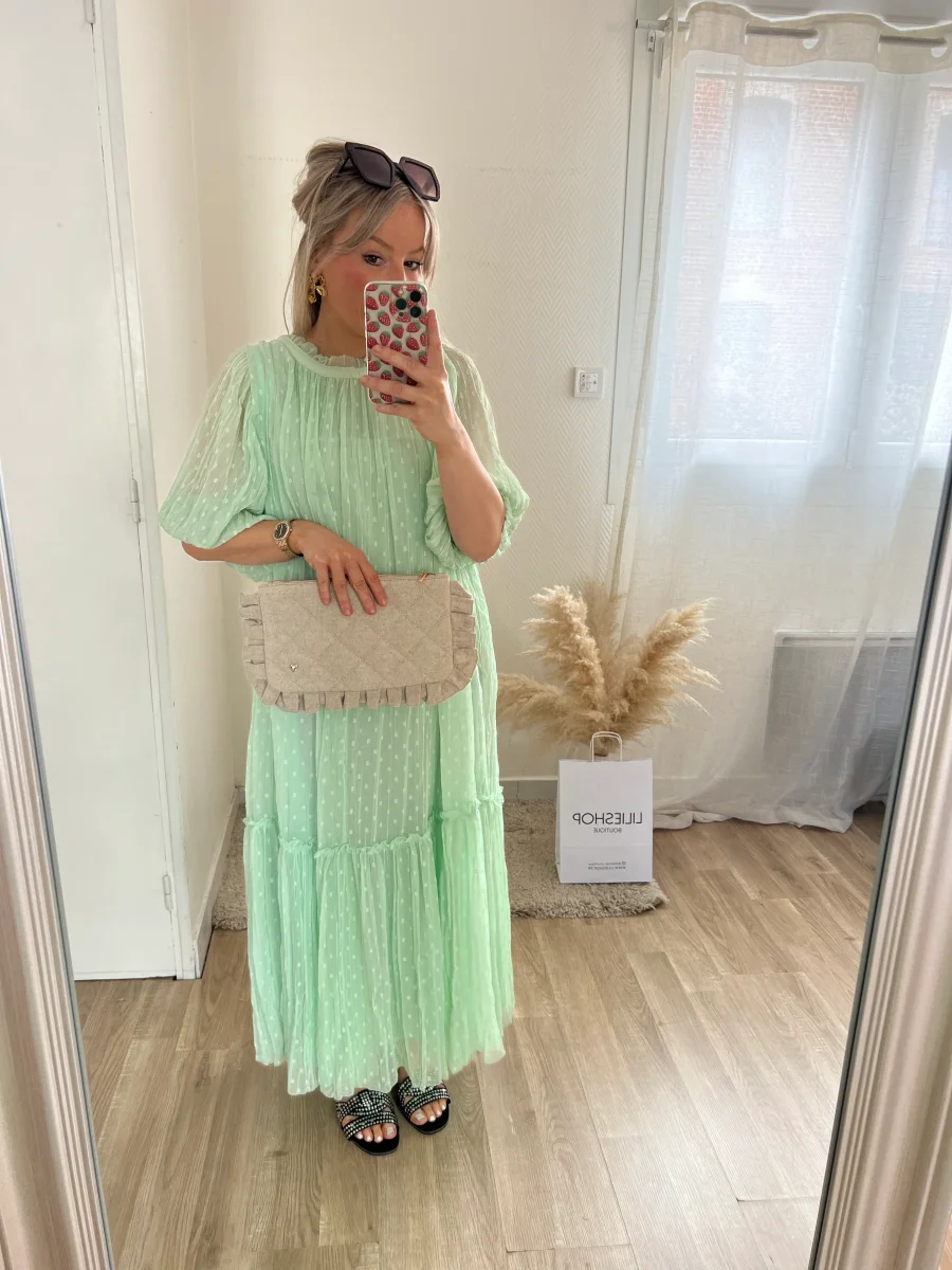 LA ROBE LONGUE MOUSSELINE VERT D'EAU - Image 7