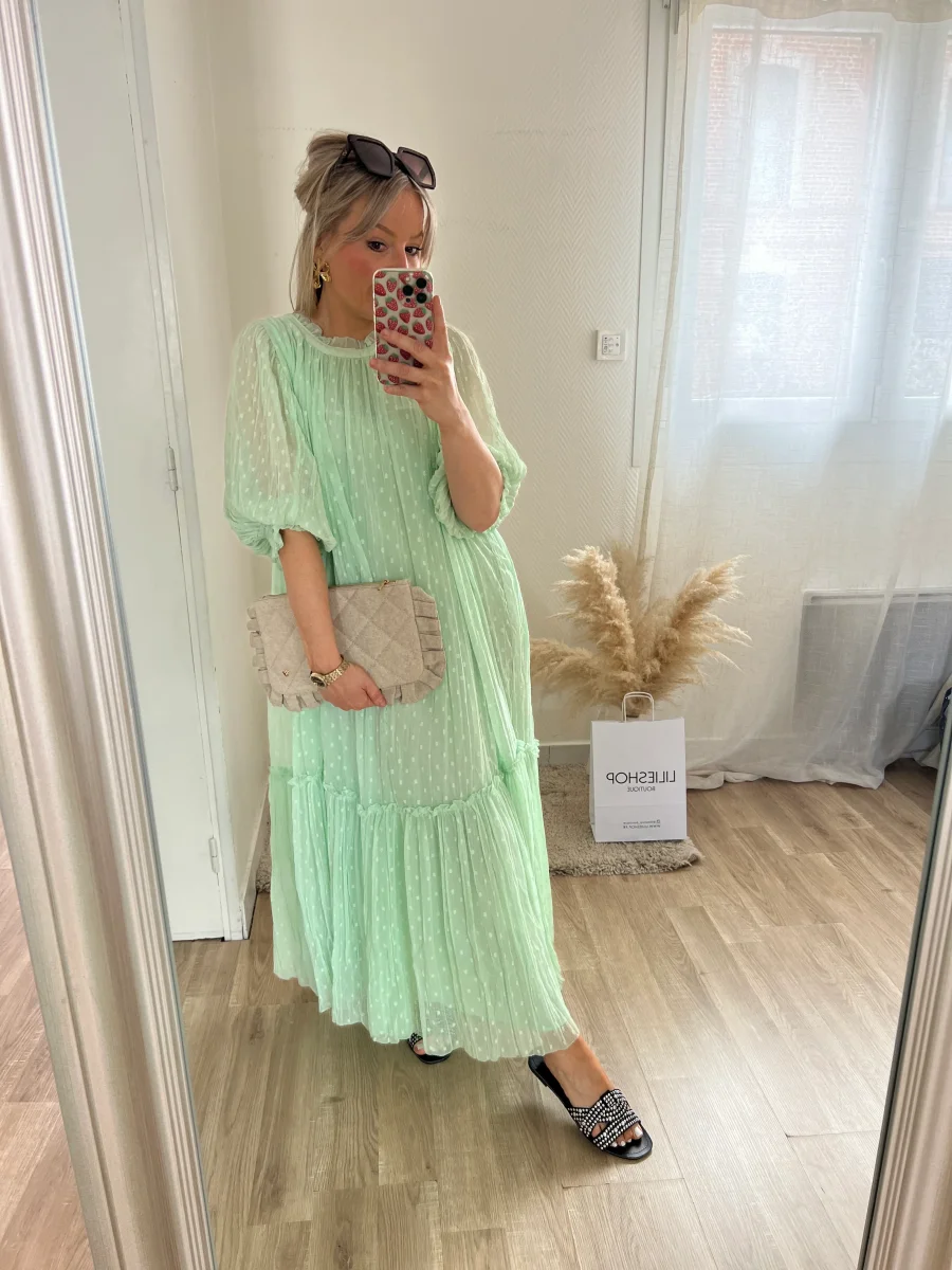 LA ROBE LONGUE MOUSSELINE VERT D'EAU - Image 6