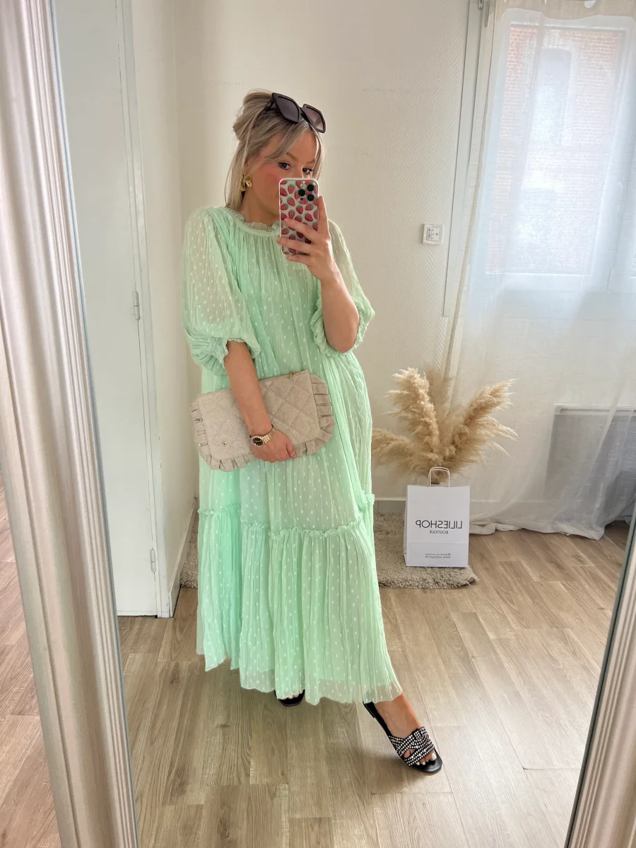 LA ROBE LONGUE MOUSSELINE VERT D'EAU - Image 5