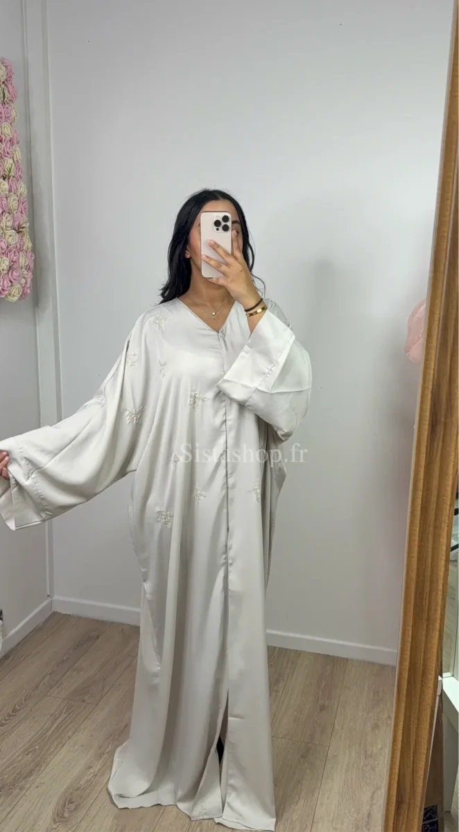 Abaya à perle Sabrina Crème - Image 2
