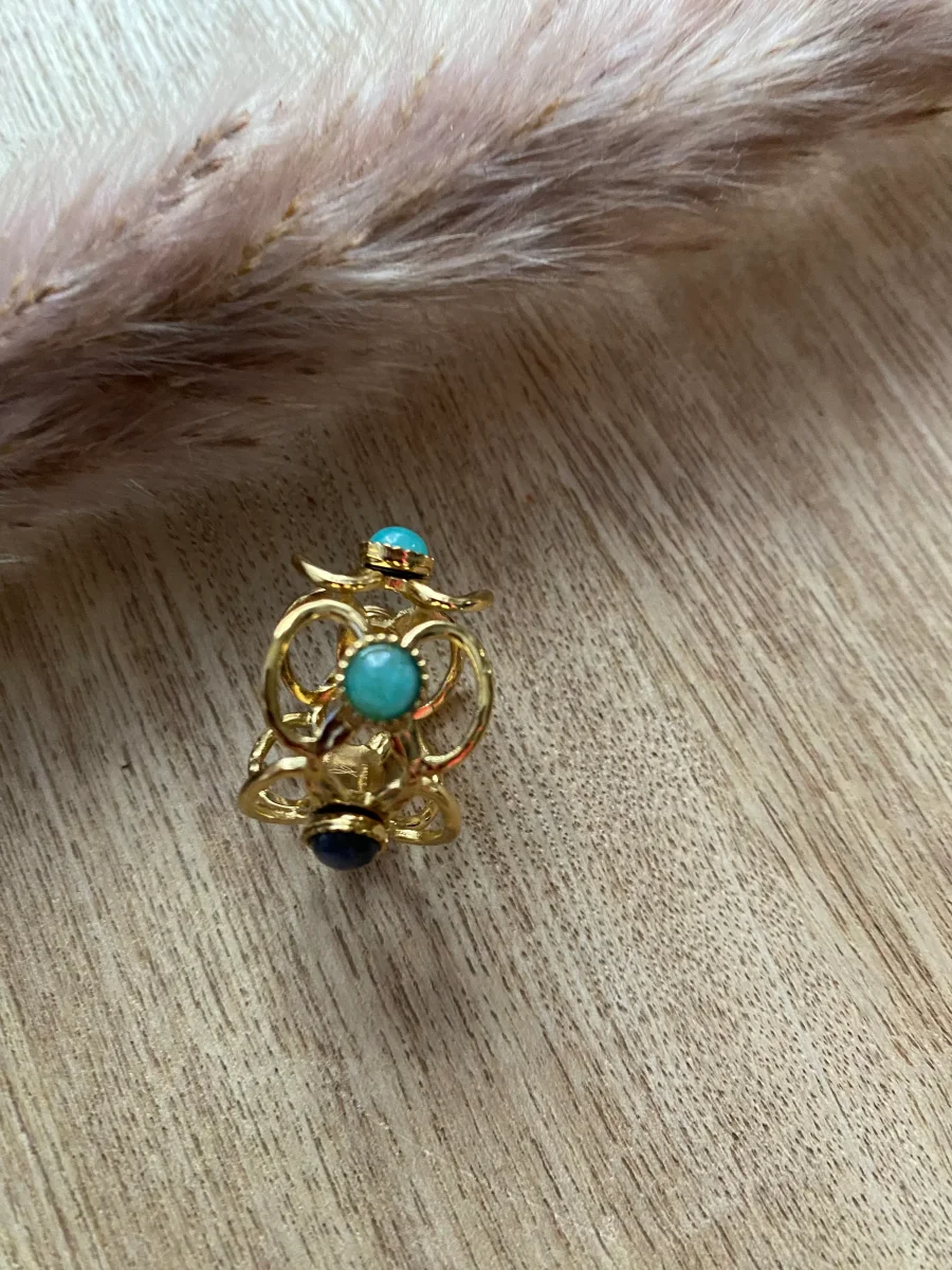 BAGUE FLEURS AVEC PIERRES NATURELLES SODALITHE – Image 3