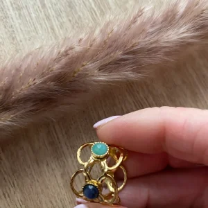 BAGUE FLEURS AVEC PIERRES NATURELLES SODALITHE