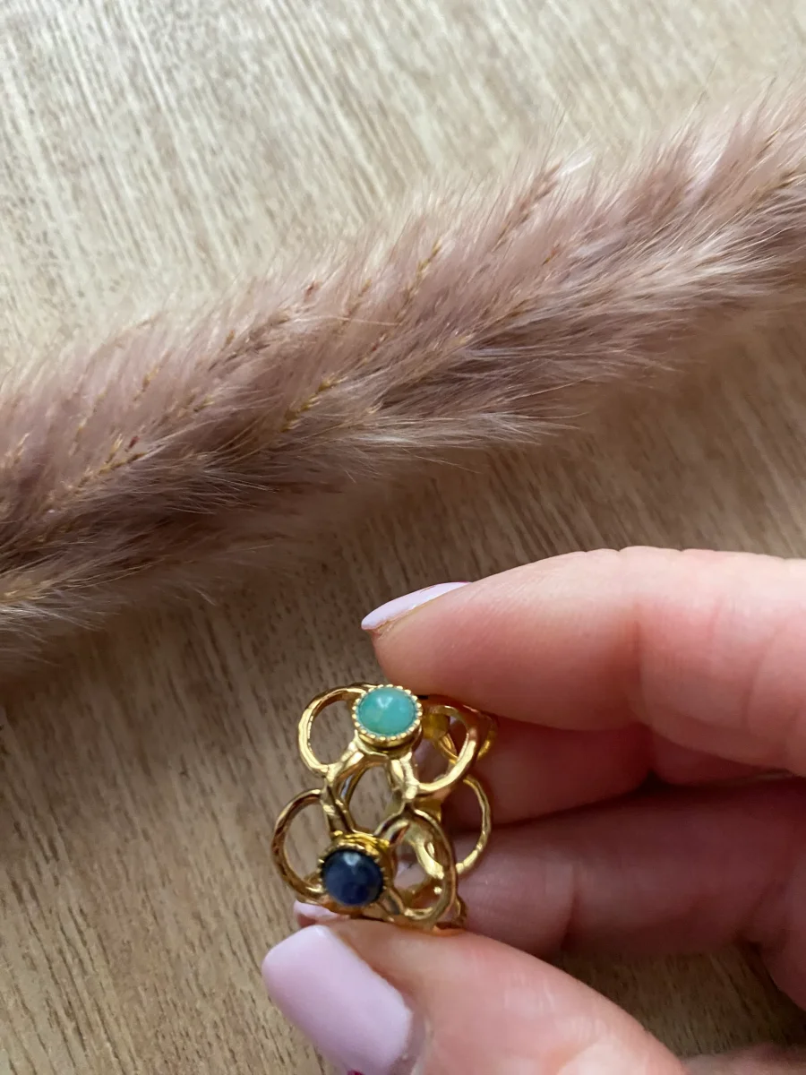 BAGUE FLEURS AVEC PIERRES NATURELLES SODALITHE – Image 2