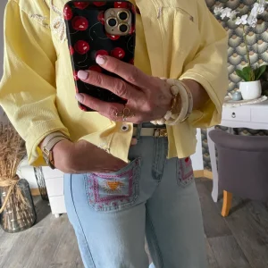 VESTE FLEURS BRODEES TU 36/44 JAUNE
