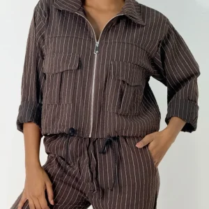 VESTE FINES RAYURES GRIS CHOCO TU 36/44