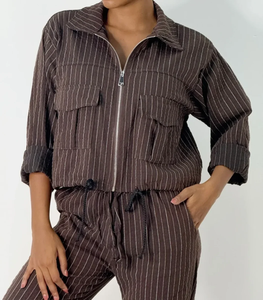 VESTE FINES RAYURES GRIS CHOCO TU 36/44 – Image 2