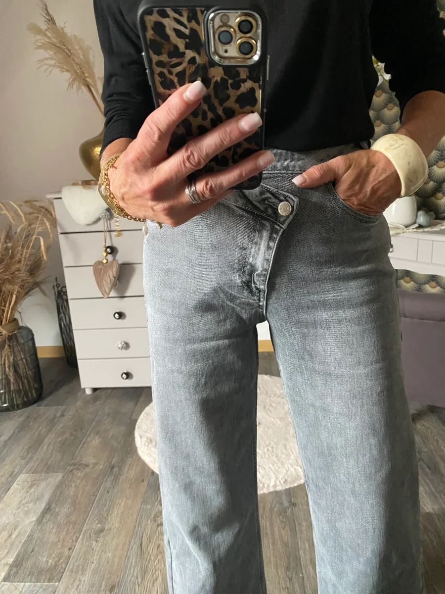 JEAN GRIS BOUTONNAGE ASYMETRIQUE 34/36/38/40/42 – Image 2