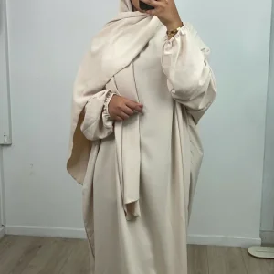 Abaya ample avec voile intégré Beige