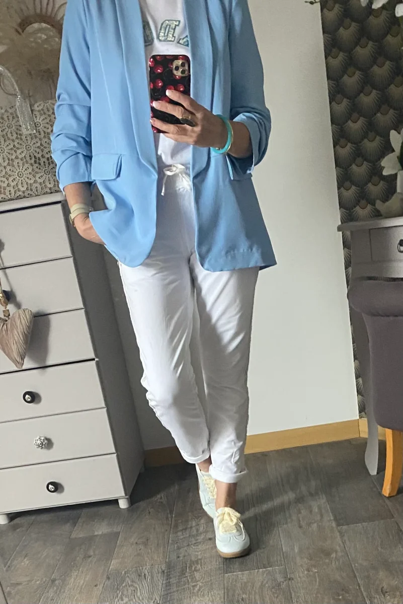 VESTE BLAZER MANCHES TROIS QUART PLISSE BLEU CIEL TU 36/42 – Image 5