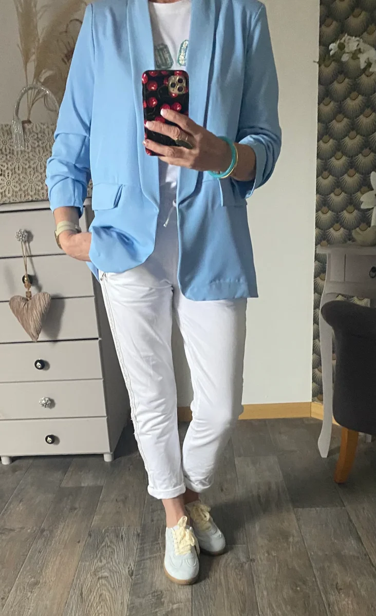 VESTE BLAZER MANCHES TROIS QUART PLISSE BLEU CIEL TU 36/42 – Image 4