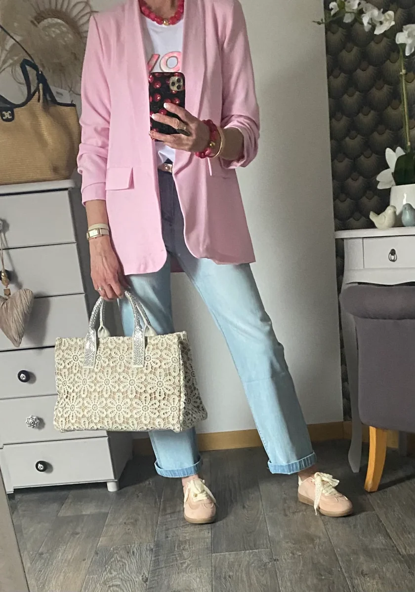 VESTE BLAZER MANCHES TROIS QUART PLISSE ROSE TU 36/42 – Image 6