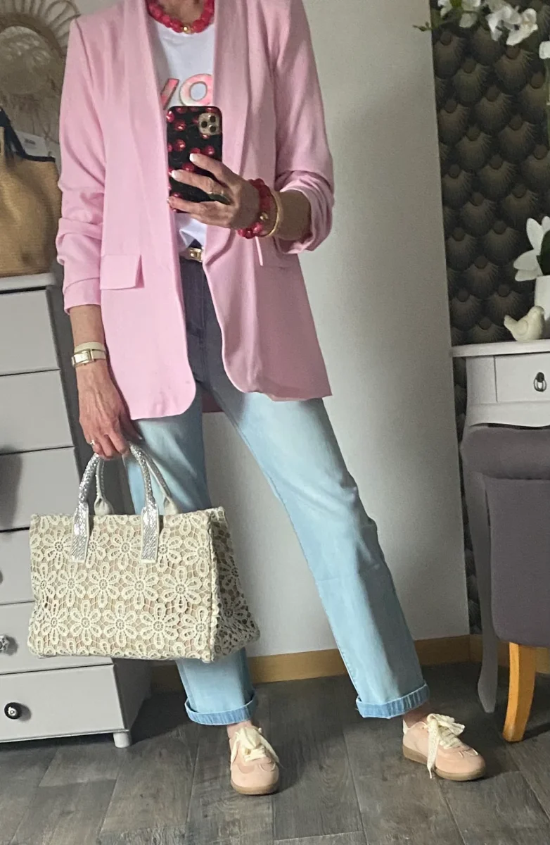 VESTE BLAZER MANCHES TROIS QUART PLISSE ROSE TU 36/42