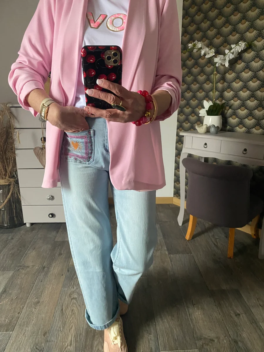 VESTE BLAZER MANCHES TROIS QUART PLISSE ROSE TU 36/42 – Image 3