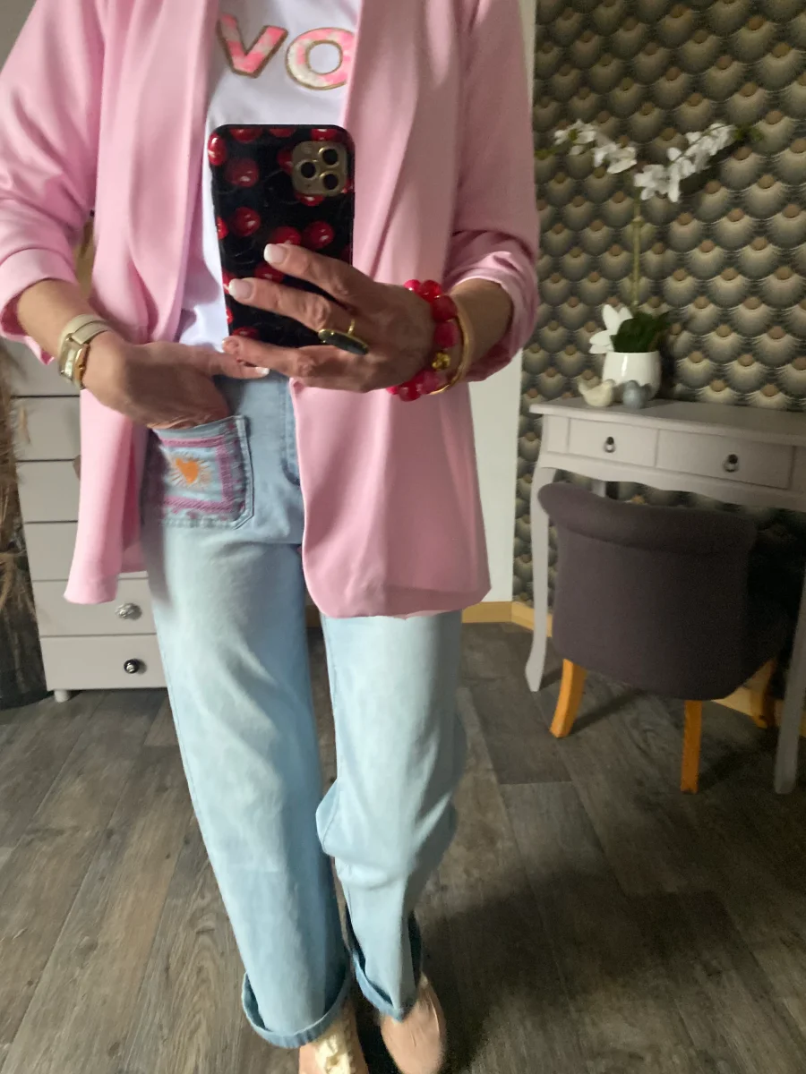 VESTE BLAZER MANCHES TROIS QUART PLISSE ROSE TU 36/42 – Image 4