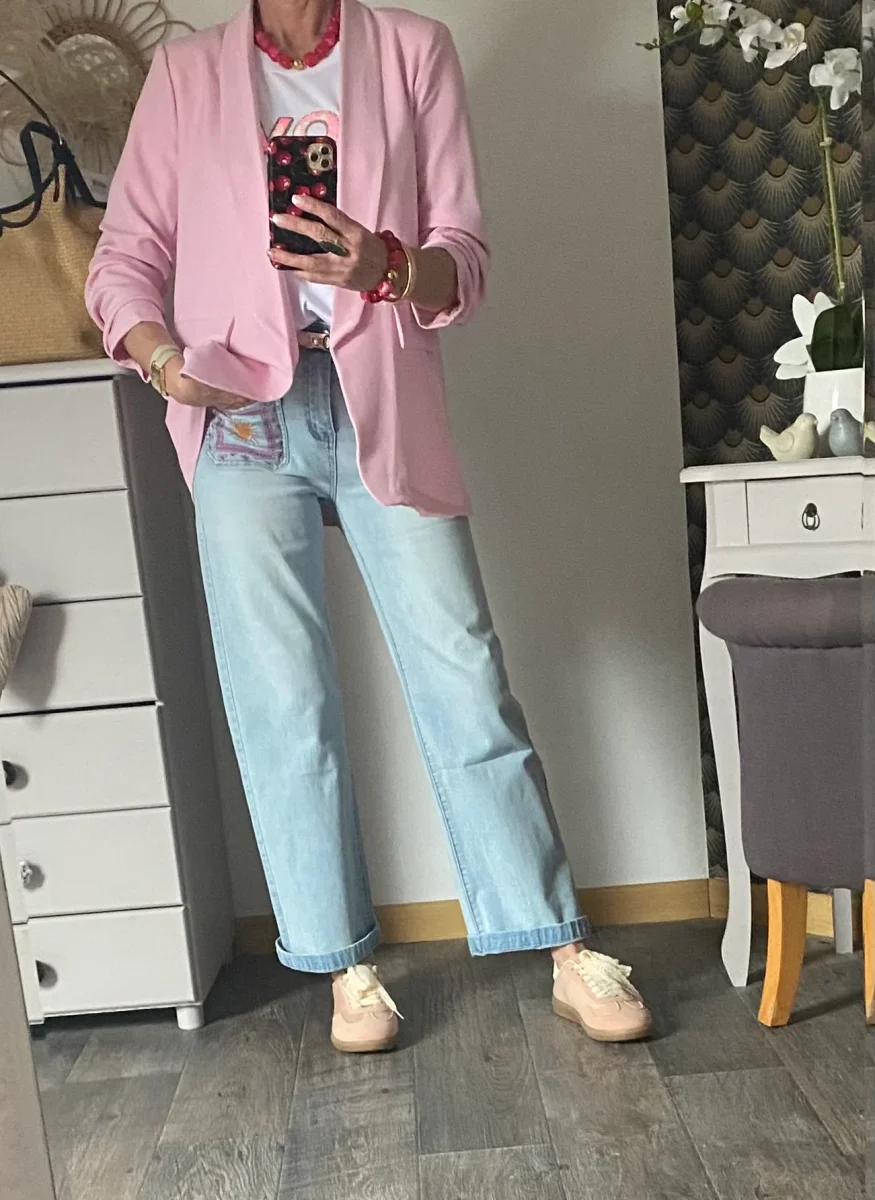 VESTE BLAZER MANCHES TROIS QUART PLISSE ROSE TU 36/42 – Image 5