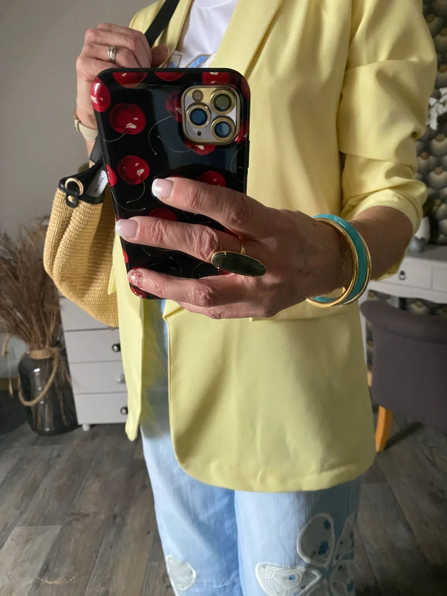 VESTE BLAZER MANCHES TROIS QUART PLISSE JAUNE PALE TU 36/42 – Image 7