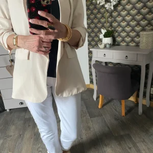 VESTE BLAZER MANCHES TROIS QUART  PLISSE  ECRU   TU 36/42