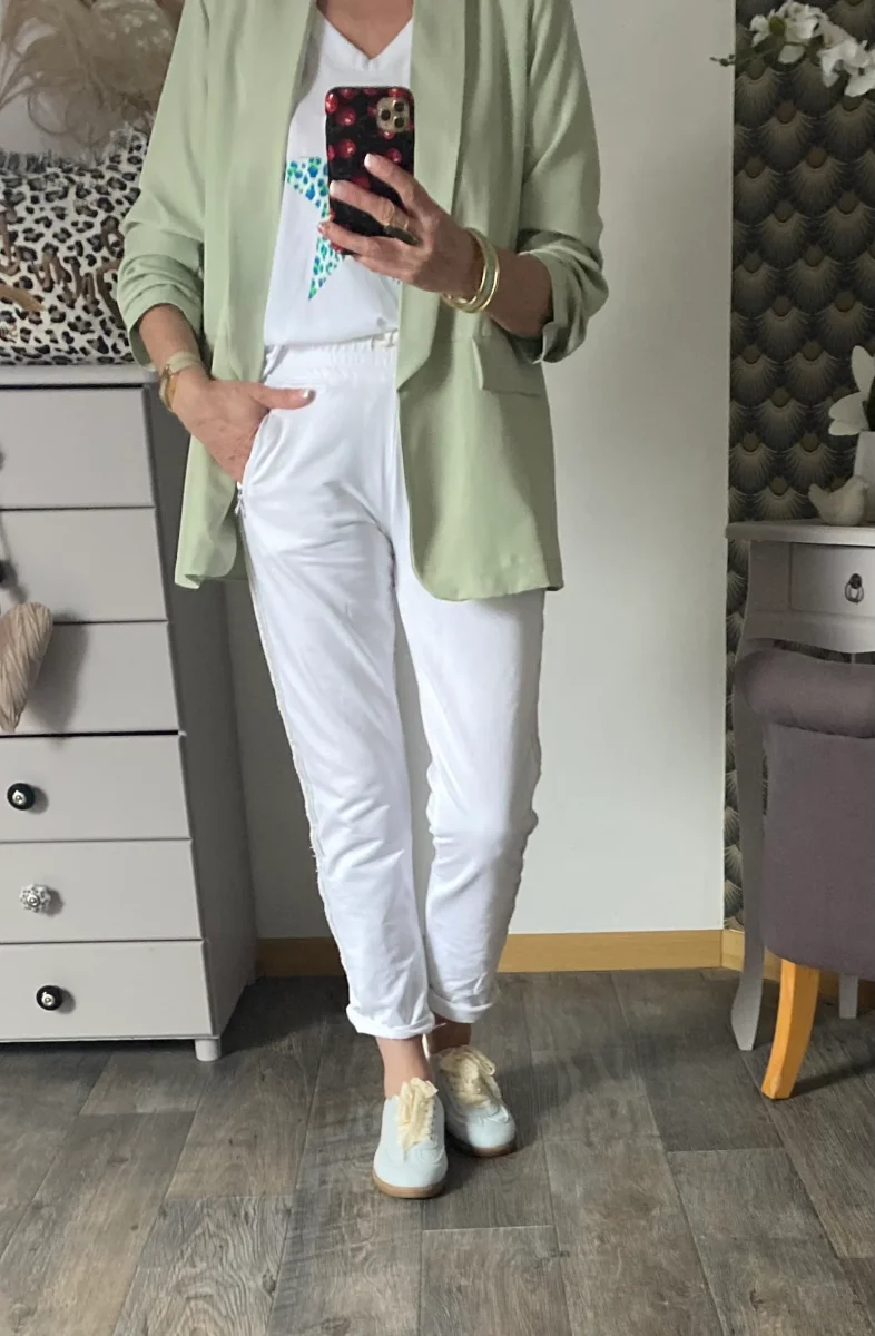 VESTE BLAZER MANCHES TROIS QUART PLISSE VERT AMANDE TU 36/42 – Image 8