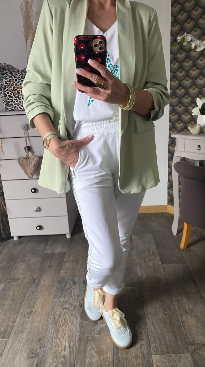 VESTE BLAZER MANCHES TROIS QUART PLISSE VERT AMANDE TU 36/42 – Image 7