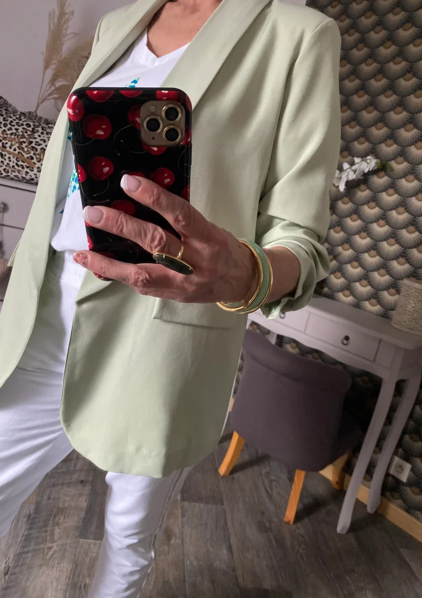 VESTE BLAZER MANCHES TROIS QUART PLISSE VERT AMANDE TU 36/42 – Image 4