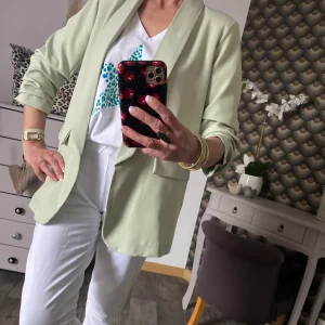 VESTE BLAZER MANCHES TROIS QUART  PLISSE  VERT AMANDE TU 36/42