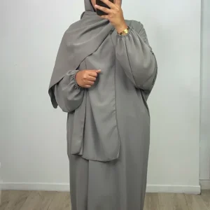 Abaya ample avec voile intégré Taupe
