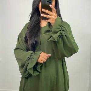 Abaya manche tulipe Kamila Kaki