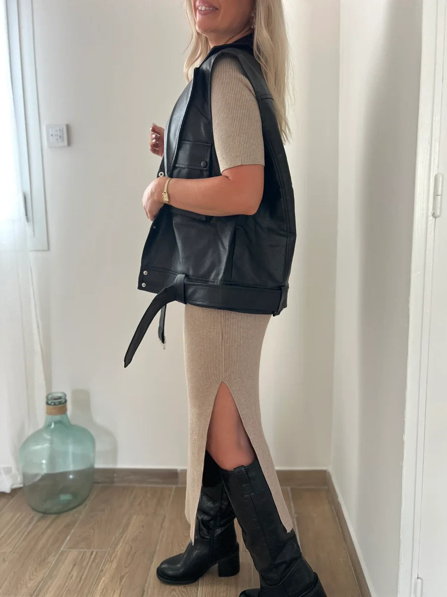 LA ROBE LONGUE EN MAILLE BEIGE - Image 5