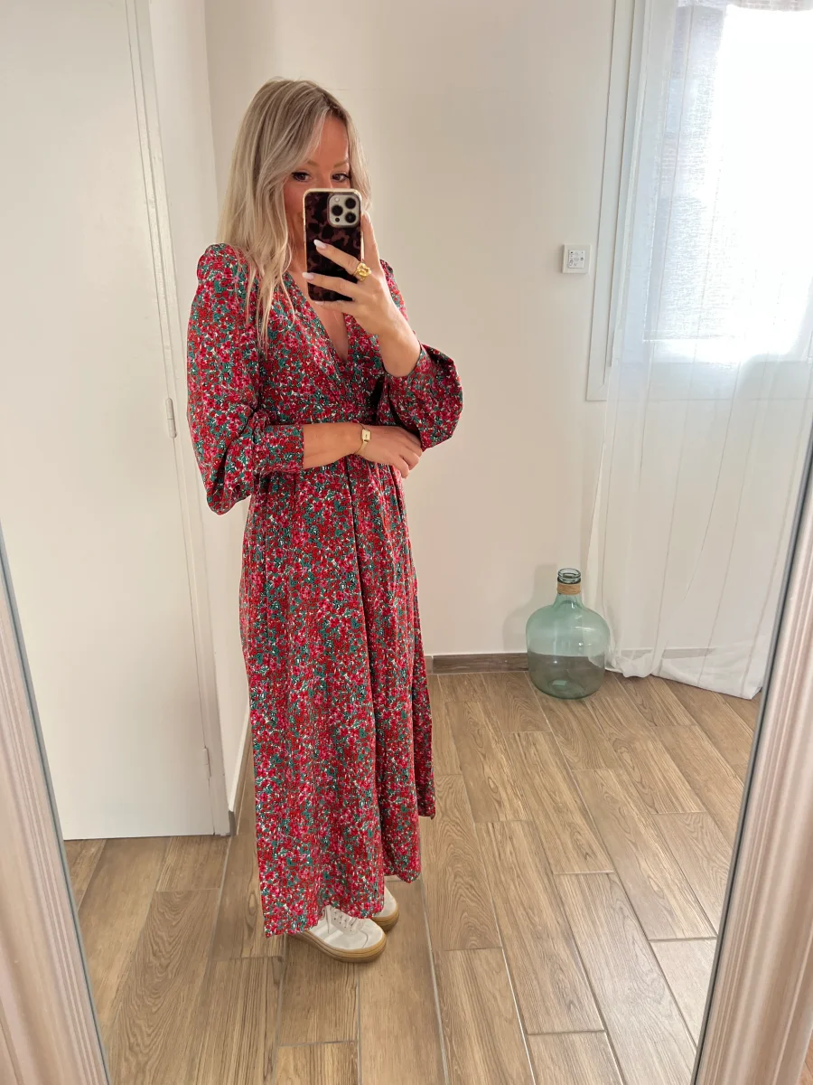 LA ROBE LONGUE FLEURIE ROUGE - Image 6