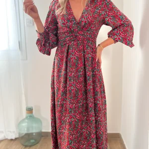 LA ROBE LONGUE FLEURIE ROUGE