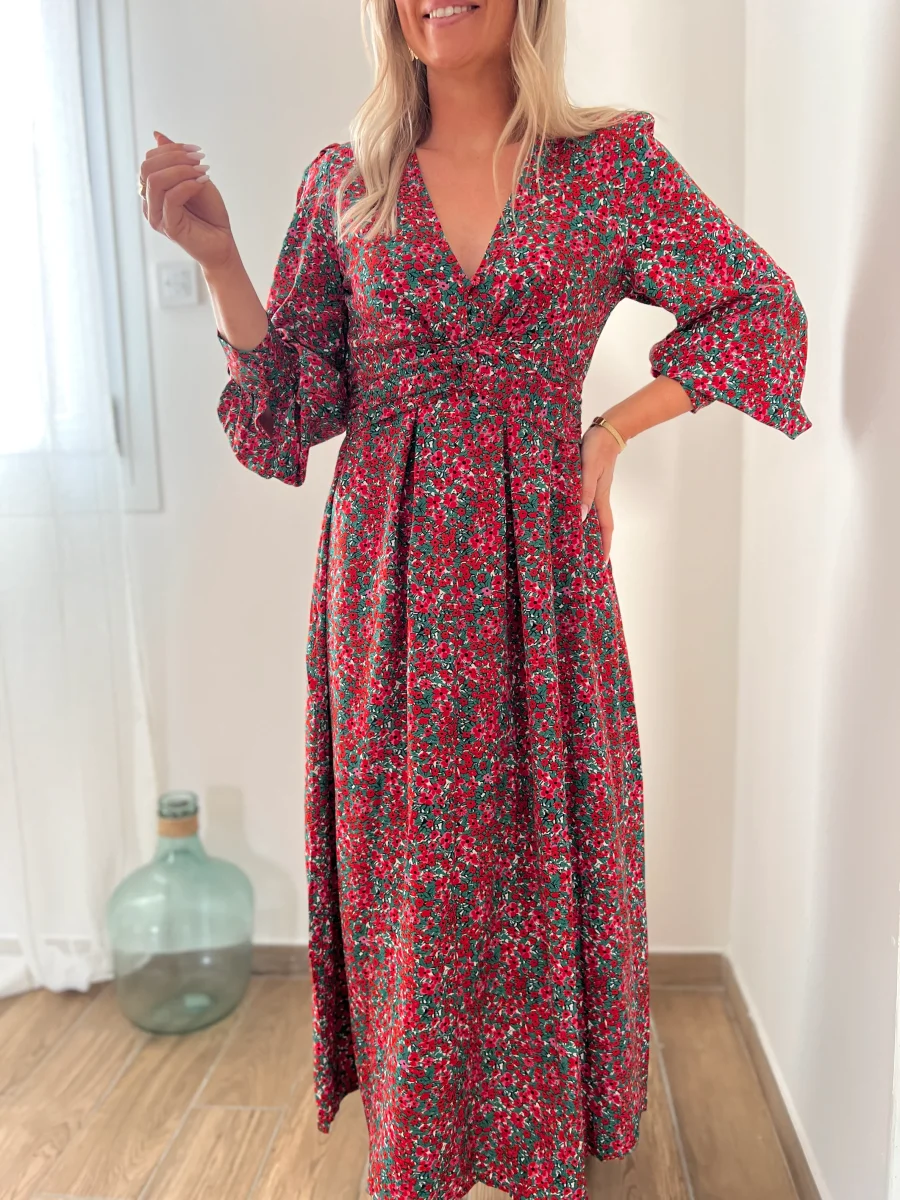 LA ROBE LONGUE FLEURIE ROUGE