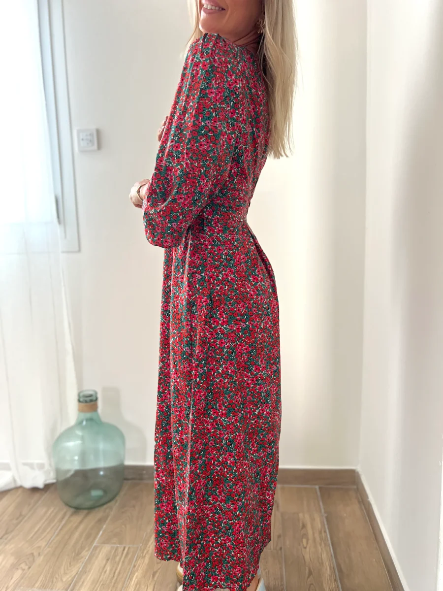 LA ROBE LONGUE FLEURIE ROUGE - Image 5