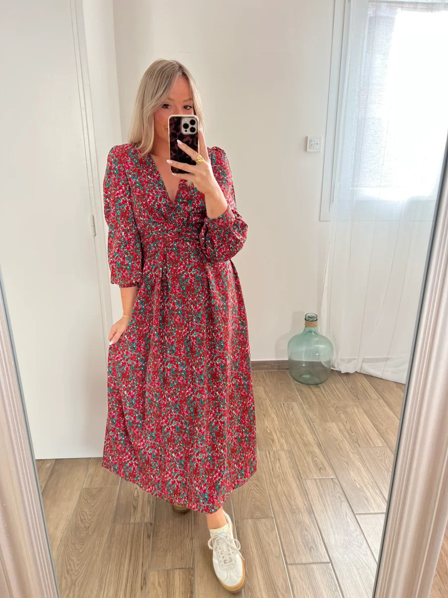 LA ROBE LONGUE FLEURIE ROUGE - Image 3