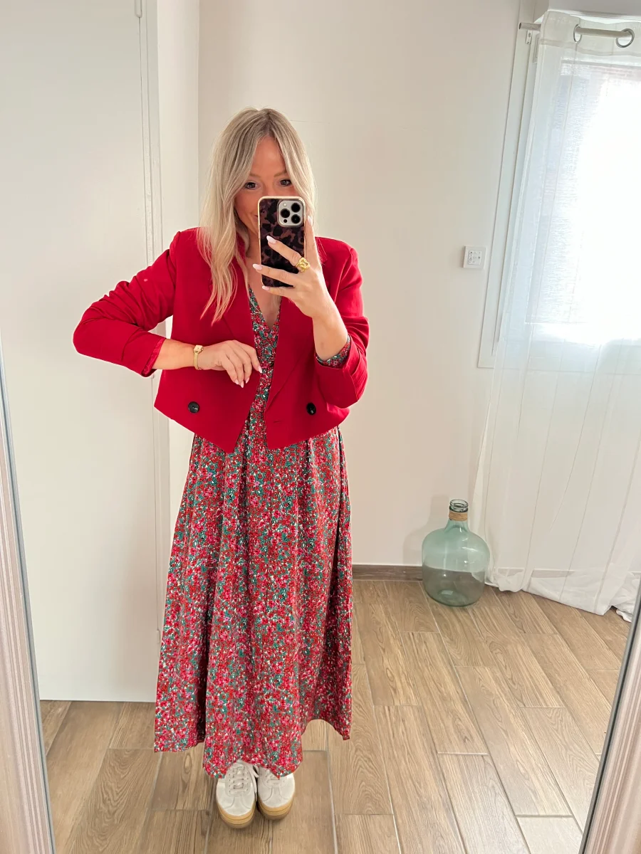 LA ROBE LONGUE FLEURIE ROUGE - Image 4