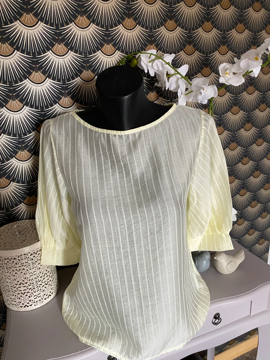 TOP CORINNE FINES RAYURES JAUNE TU 34/40 LYOCEL – Image 4