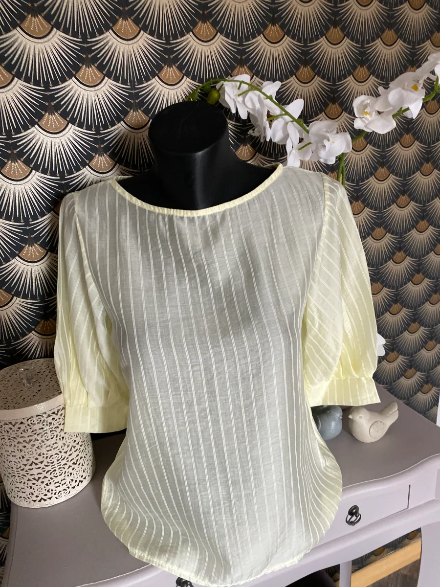 TOP CORINNE FINES RAYURES JAUNE TU 34/40 LYOCEL – Image 2