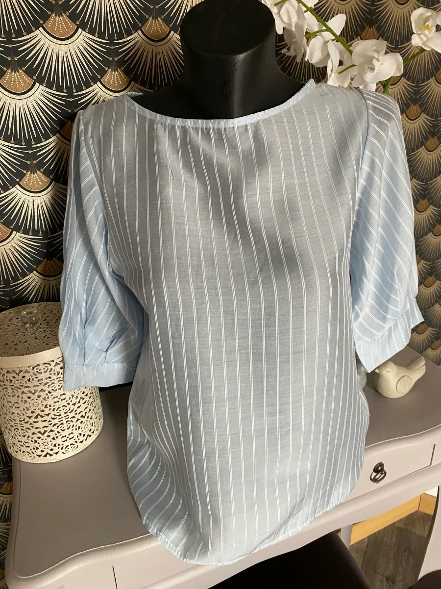 TOP CORINNE FINES RAYURES BLEU TU 34/40 LYOCEL – Image 5